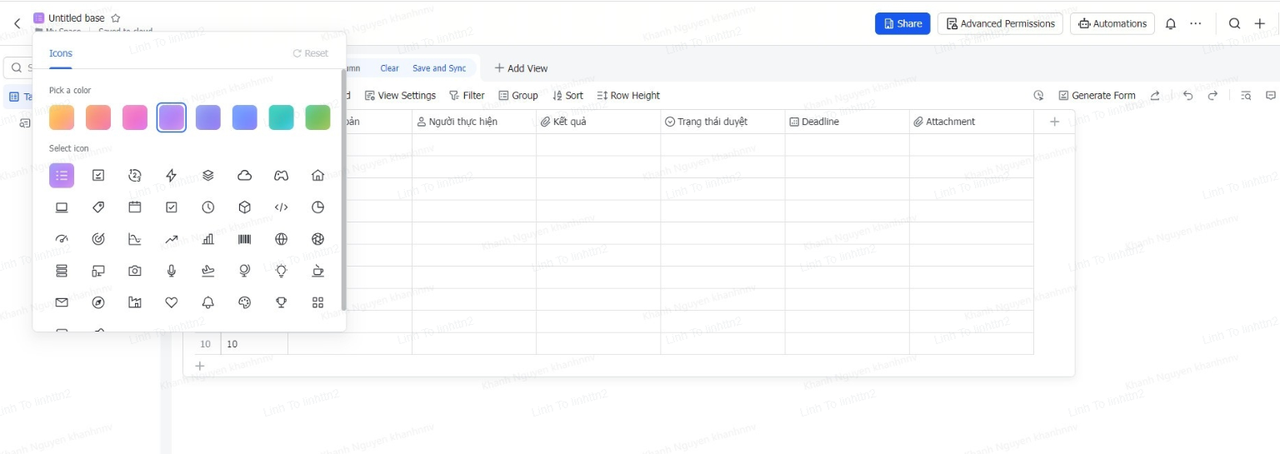 Thay đổi biểu tượng & màu sắc của Icon đại diện trên Lark Base